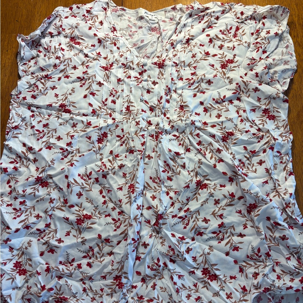 Floral Print Blouse - Red and White